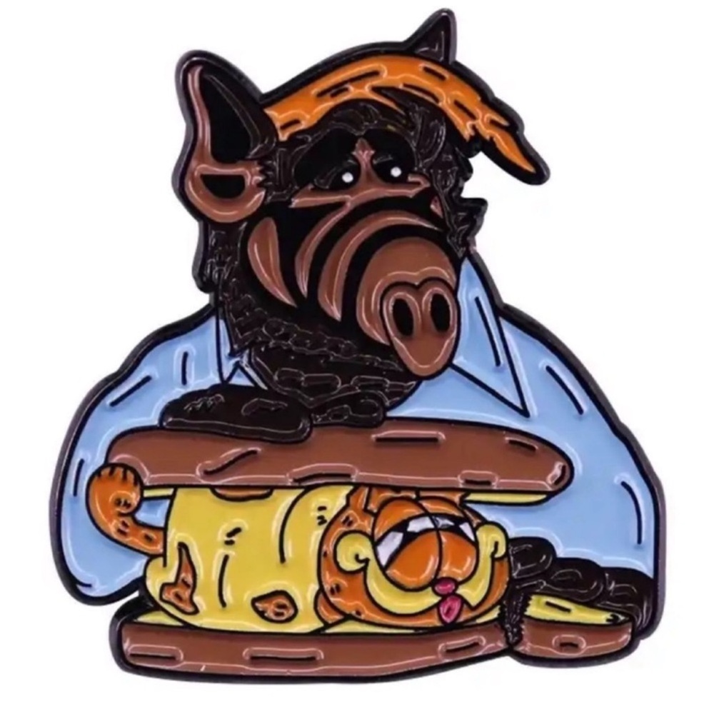 Alf and Garfield Sandwich Enamel Metal Pin, Nostalgia Pin